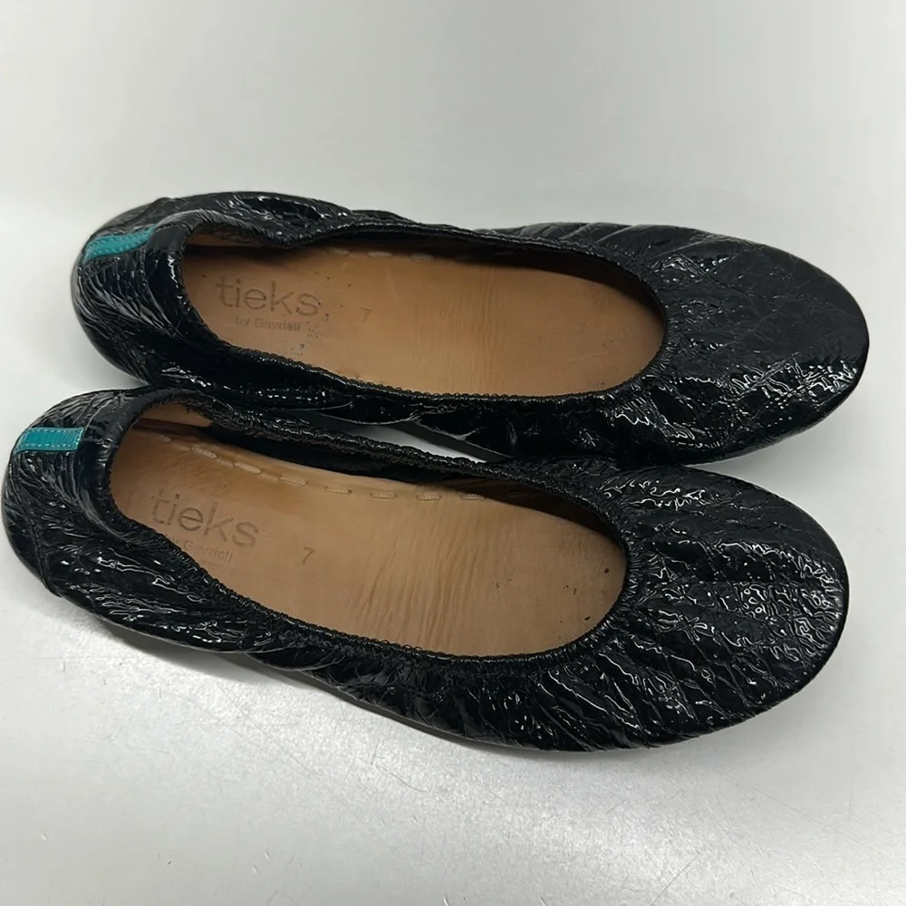 Tieks Ballet Flats Slip On Shoes Croc Patent Leather Obsidian Black Blue Size 7